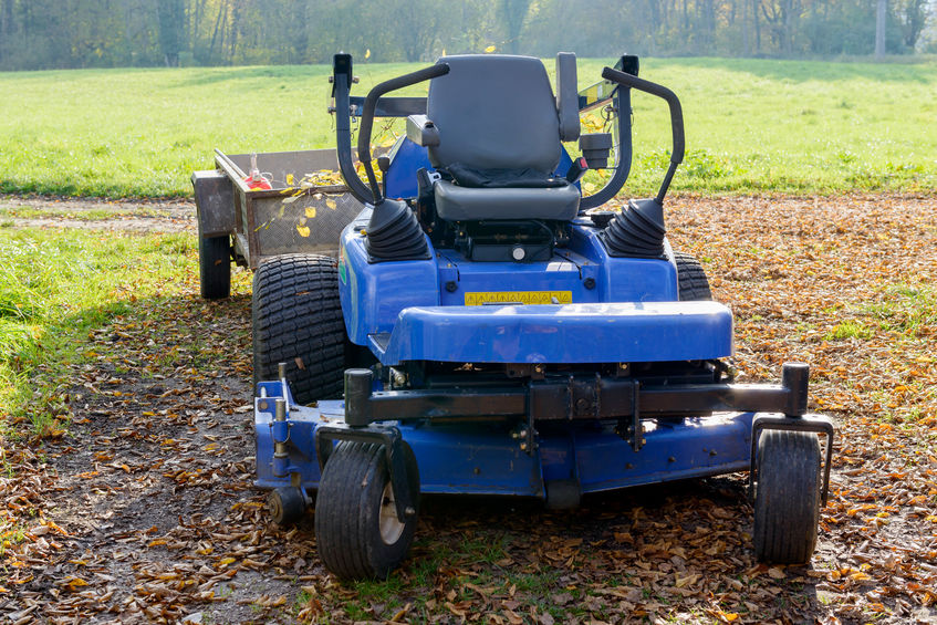53887950 - blue lawn mower in the middle of a meadow